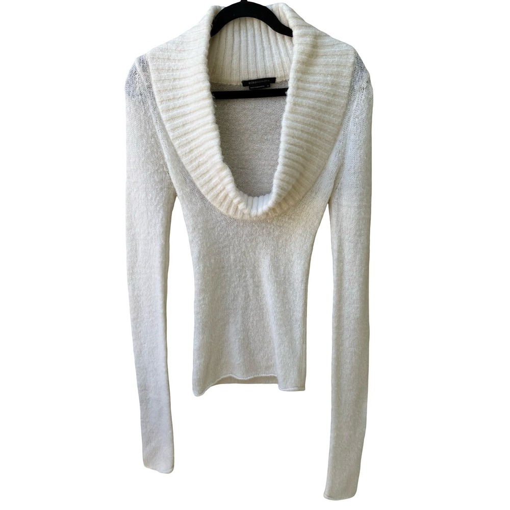 BCBG MAXAZRIA Coquette Minimalist Cowl Neck Soft Girl Feminine Open Knit Sweater
